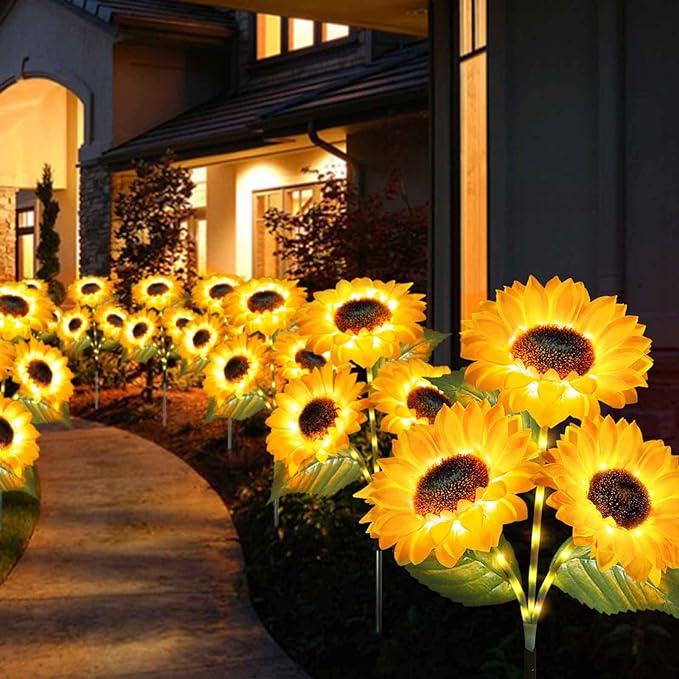 Solar lights along a garden pathway